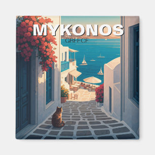Sunset Cat in Mykonos Greece Cyclades Travel Magnet