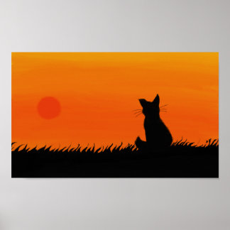 Sunset cat poster