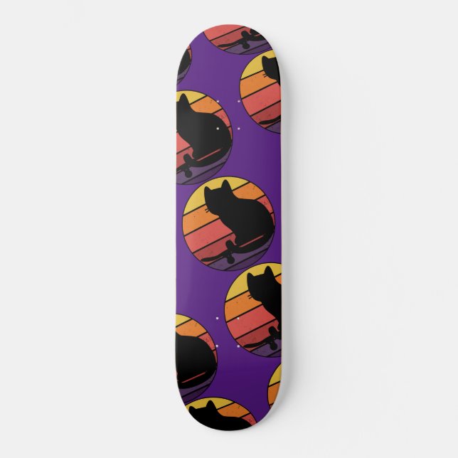 Sunset Cat Skateboard Silhouette Cartoon (Front)