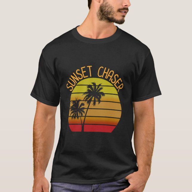 Sunset Chaser Beach Vacation Palm Tree Sand And Su T-Shirt (Front)