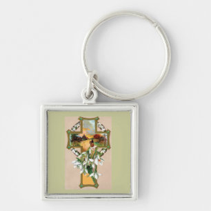Sunset Christian Cross Key Ring