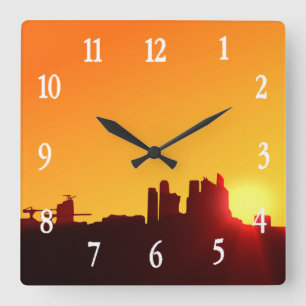Sunset City Building Silhouettes-57377 Square Wall Clock