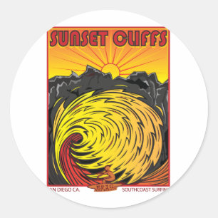 SUNSET CLIFFS SAN DIEGO CA. CLASSIC ROUND STICKER