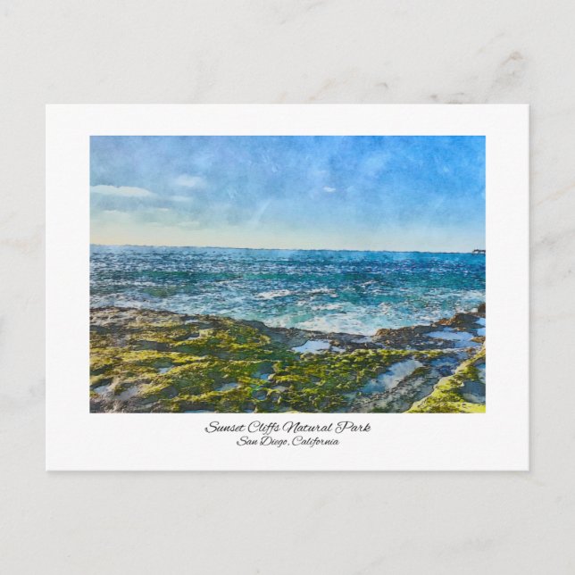 Sunset Cliffs San Diego, California Watercolor Postcard (Front)