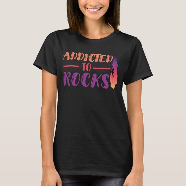 Sunset Climbing Addicted To Rocks Bouldering Rock  T-Shirt (Front)