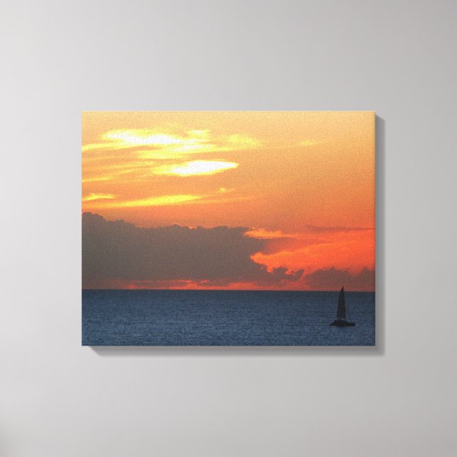Sunset Clouds and Sailboat Seascape Canvas Print (Front)