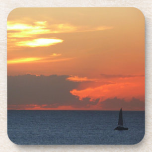 Sunset Clouds and Sailboat Seascape Coaster