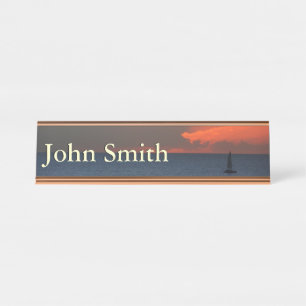 Sunset Clouds and Sailboat Seascape Desk Name Plate
