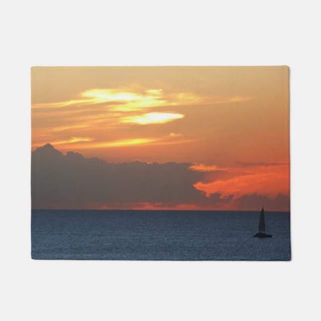 Sunset Clouds and Sailboat Seascape Doormat (Front)