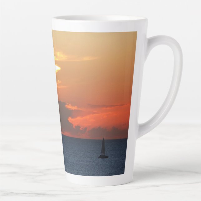 Sunset Clouds and Sailboat Seascape Latte Mug (Right)