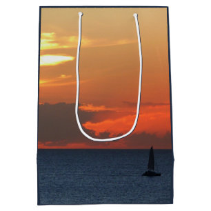 Sunset Clouds and Sailboat Seascape Medium Gift Bag