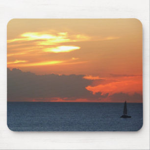Sunset Clouds and Sailboat Seascape Mouse Mat