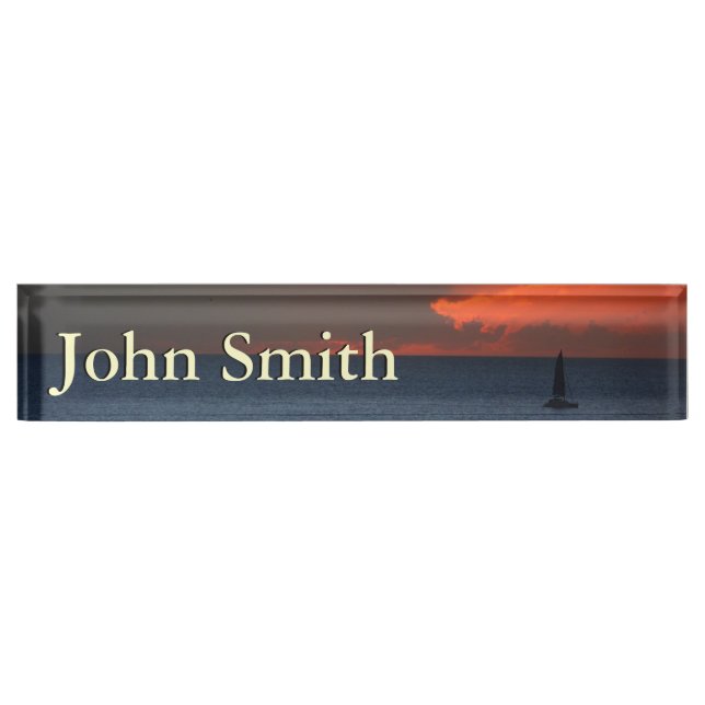 Sunset Clouds and Sailboat Seascape Nameplate (Front)