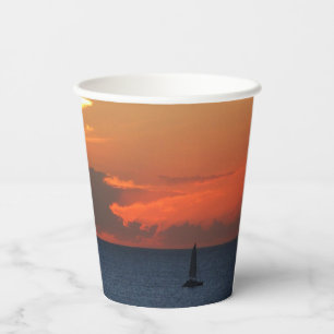 Sunset Clouds and Sailboat Seascape Paper Cups
