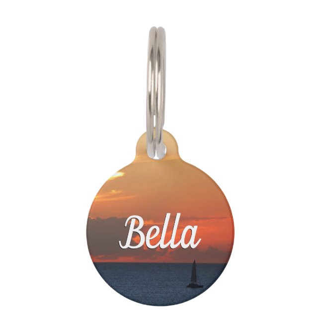 Sunset Clouds and Sailboat Seascape Pet Tag (Front)