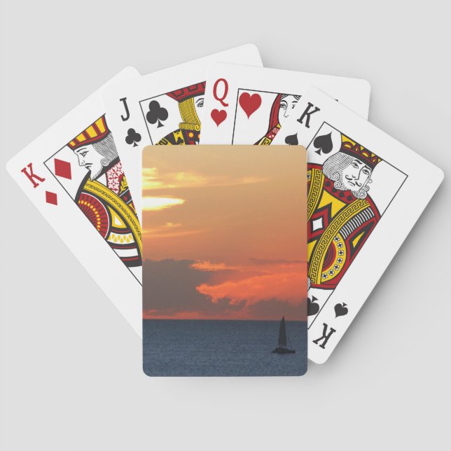 Sunset Clouds and Sailboat Seascape Playing Cards (Back)
