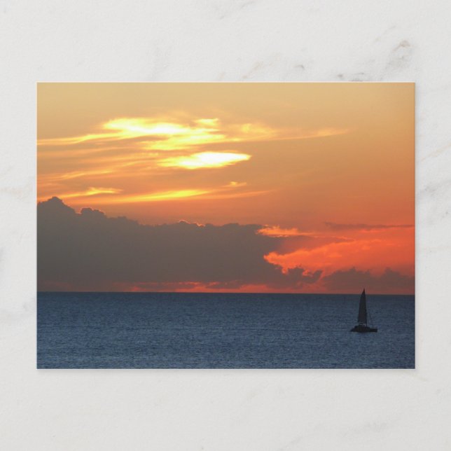 Sunset Clouds and Sailboat Seascape Postcard (Front)
