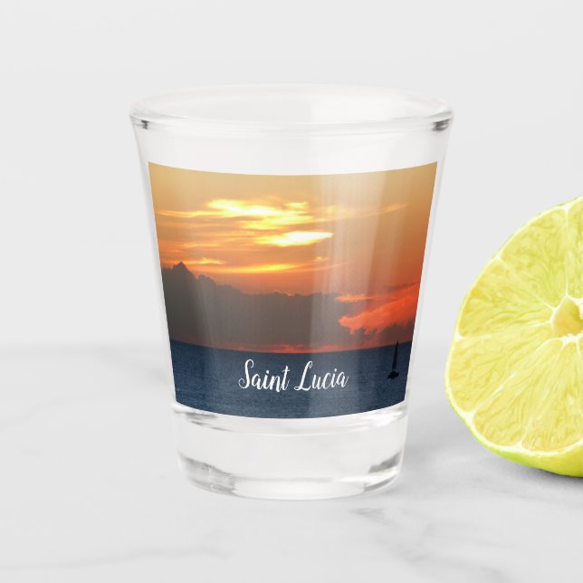 Sunset Clouds and Sailboat Seascape Shot Glass (Front)