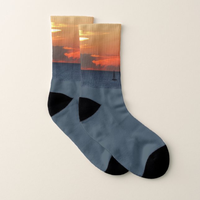 Sunset Clouds and Sailboat Seascape Socks (Pair)