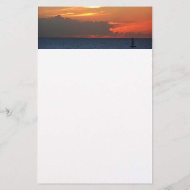 Sunset Clouds and Sailboat Seascape Stationery (Front)