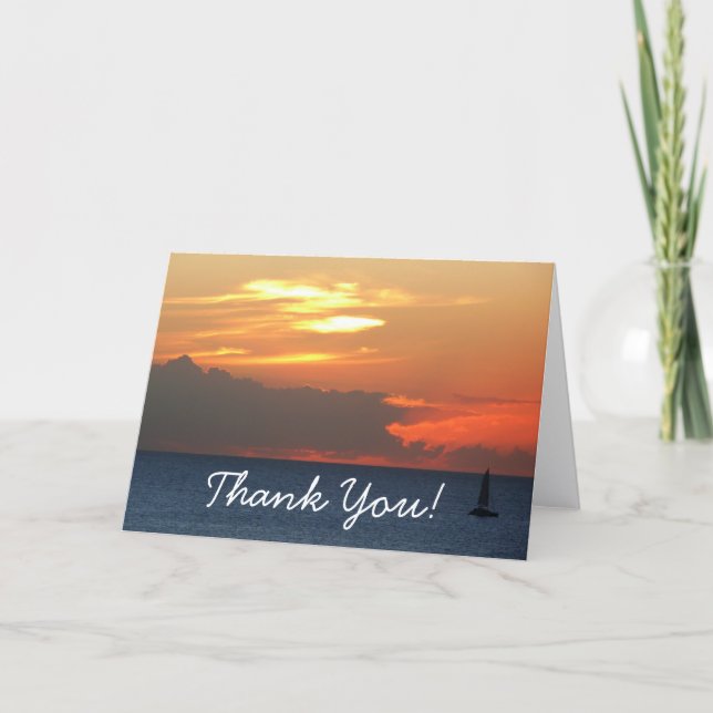 Sunset Clouds and Sailboat Seascape Thank You Card (Front)