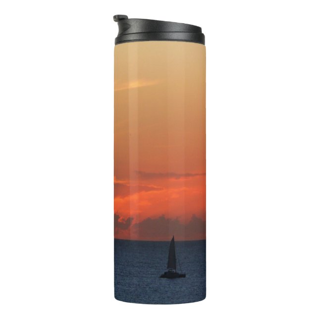 Sunset Clouds and Sailboat Seascape Thermal Tumbler (Rotated Right)