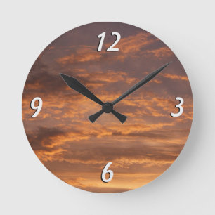 Sunset Clouds I Colourful Sky Photography Round Clock