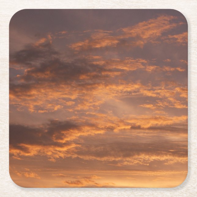 Sunset Clouds I Colourful Sky Photography Square Paper Coaster (Front)