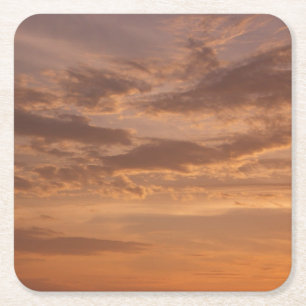Sunset Clouds II Pastel Abstract Nature Square Paper Coaster