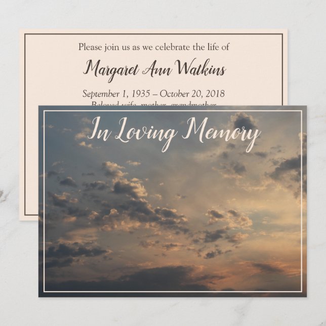 Sunset Clouds Memorial Service Announcement (Front/Back)