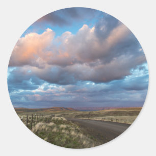 Sunset Clouds Over Gravel Zumwalt Prairie Road Classic Round Sticker