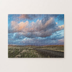 Sunset Clouds Over Gravel Zumwalt Prairie Road Jigsaw Puzzle