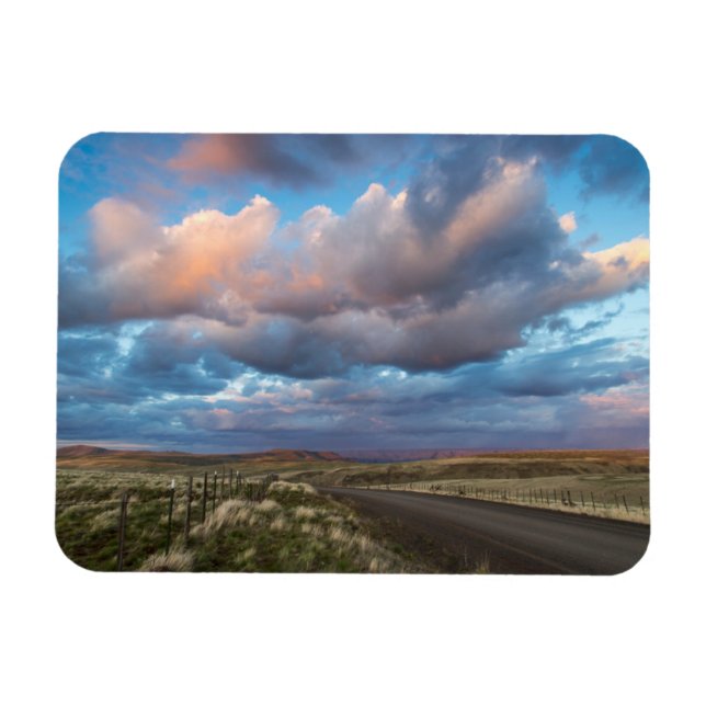 Sunset Clouds Over Gravel Zumwalt Prairie Road Magnet (Horizontal)