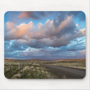 Sunset Clouds Over Gravel Zumwalt Prairie Road Mouse Mat