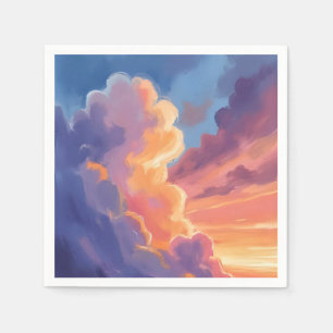 Sunset Clouds Watercolor Sky Painting Colourful Napkin