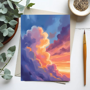 Sunset Clouds   Watercolor Sky Painting Colourful Postcard