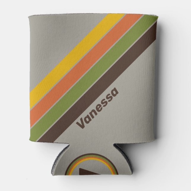 Sunset Clover Stripes with Name Can Cooler (Front)