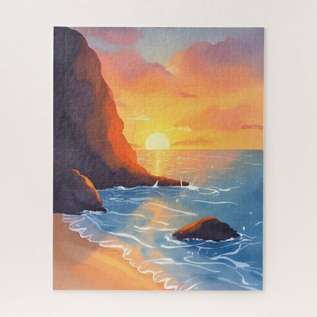 Sunset Coast | Beach Ocean Waves Jigsaw Puzzle (Vertical)