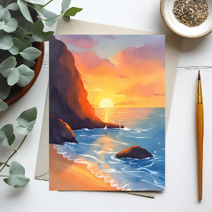 Sunset Coast   Beach Ocean Waves Postcard