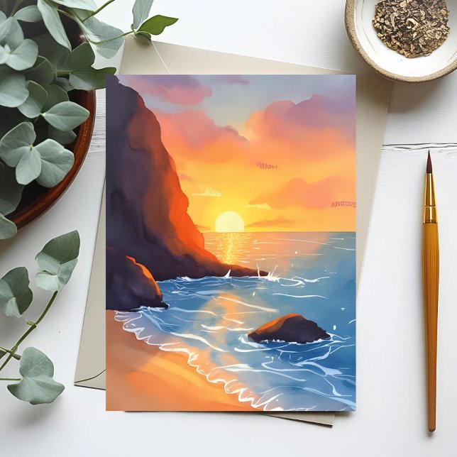 Sunset Coast | Beach Ocean Waves Postcard (Creator Uploaded)
