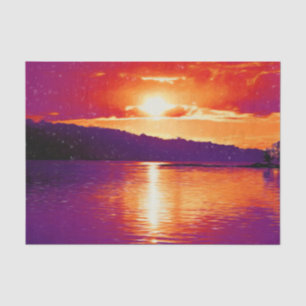 Sunset Coastal Beach Orange Purple Art Decoupage Tissue Paper