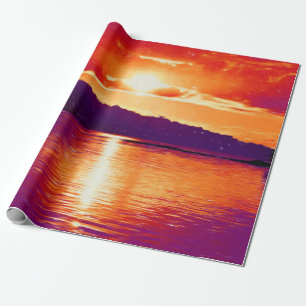 Sunset Coastal Beach Orange Purple Art Decoupage Wrapping Paper