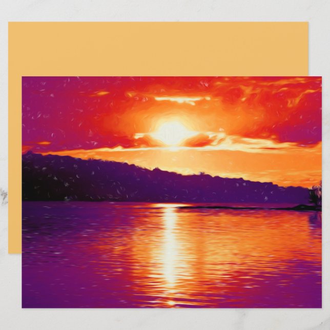 Sunset Coastal Beach Orange Purple Art Watercolor (Front/Back)