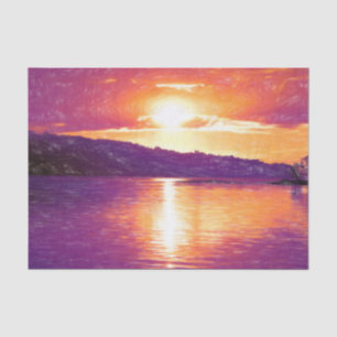 Sunset Coastal Beach Orange Purple Decoupage Tissue Paper