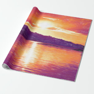Sunset Coastal Beach Orange Purple Decoupage Wrapping Paper