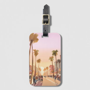 Sunset Coastal Town   Palm Tree Coastal Watercolor Luggage Tag