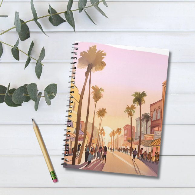 Sunset Coastal Town | Palm Tree Coastal Watercolor Notebook (Creator Uploaded)