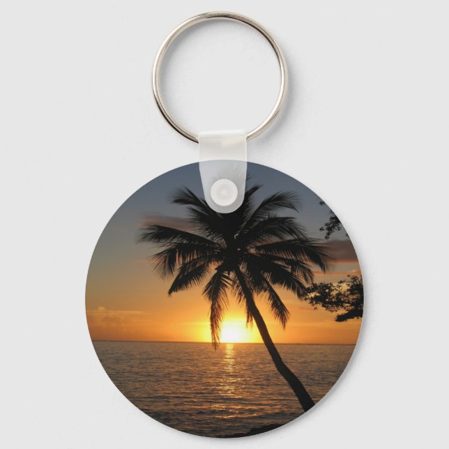 Sunset coconut palm tree Fiji peace and joy Key Ring (Front)