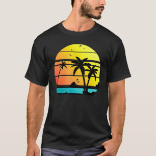 Sunset Coconut Palm Trees Summer Vibes Retro Tropi T-Shirt