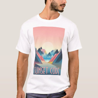 Sunset Code: Digital Mountain Sunset T-shirt